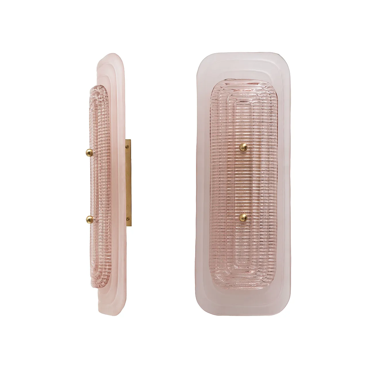 Pair of Art Deco wall lights in pink Murano glass and brass, 2000s 1