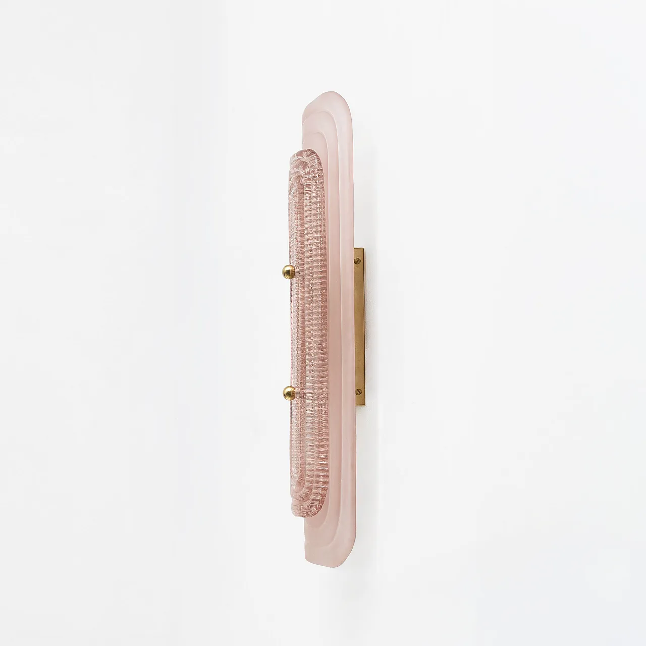 Pair of Art Deco wall lights in pink Murano glass and brass, 2000s 5