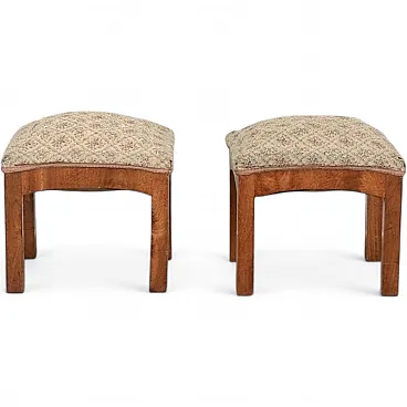 Pair of Art Deco stools in walnut, mid-20th century