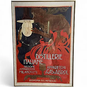 Framed advertising lithograph poster from Distillerie Italiane, 1970s