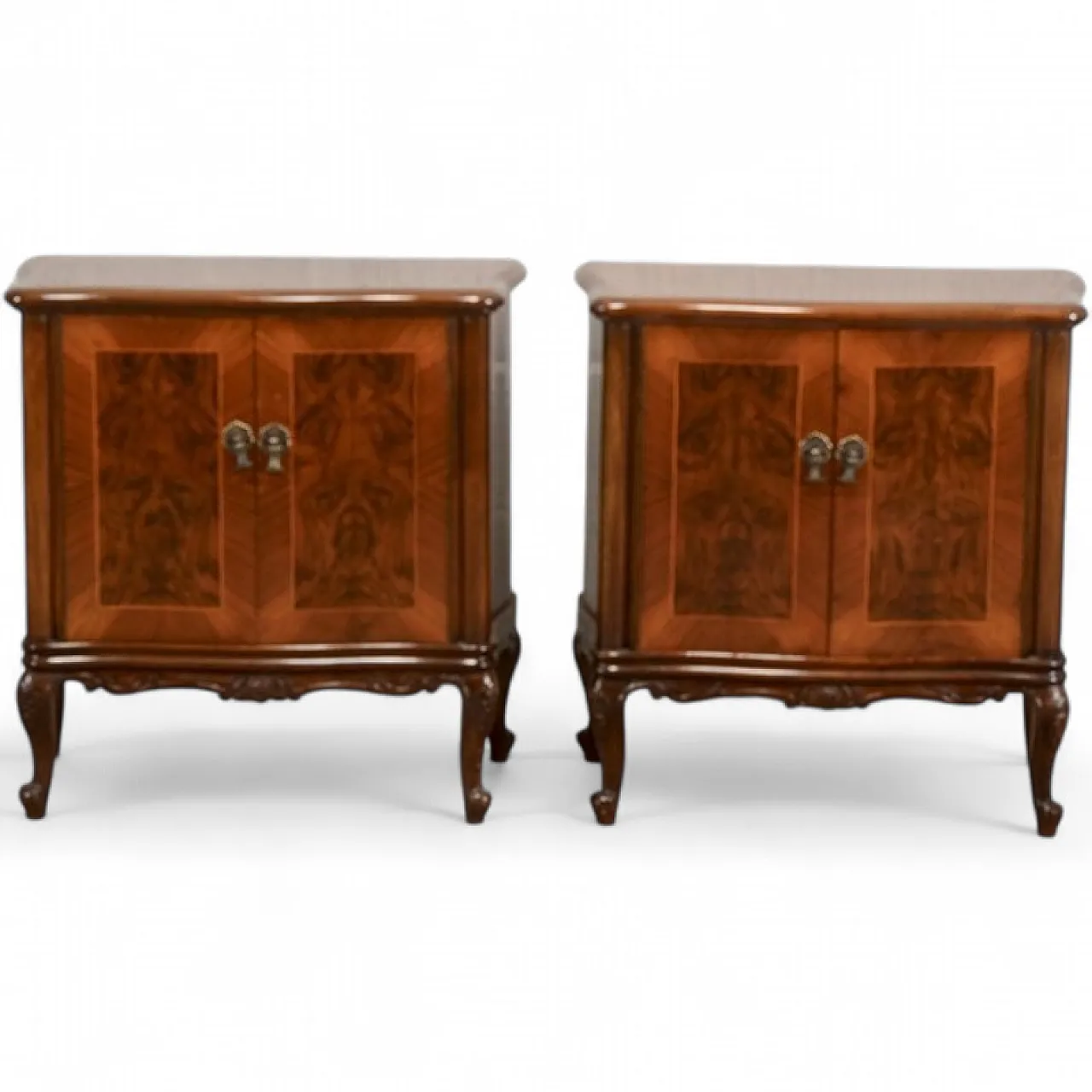 Pair of Mid-Century walnut-veneered nightstands, mid-20th century 19
