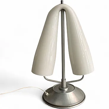 Lamp with curved opal glass shade attributed to Mazzega, 1980s