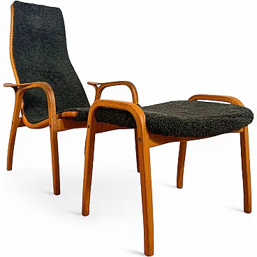 Poltrona Lamino di Yngve Ekström in legno e tessuto verde, anni ’60