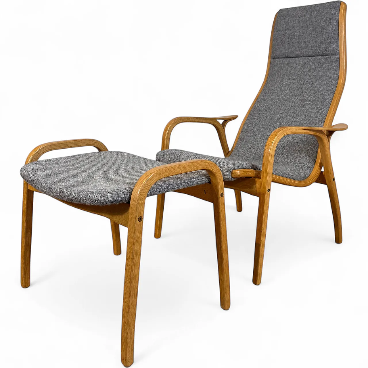 Poltrona Lamino di Yngve Ekström in legno e tessuto grigio, anni ’60 8