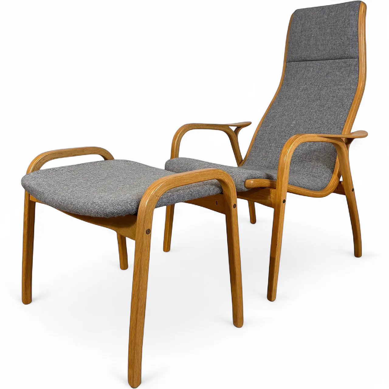 Poltrona Lamino di Yngve Ekström in legno e tessuto grigio, anni ’60 9