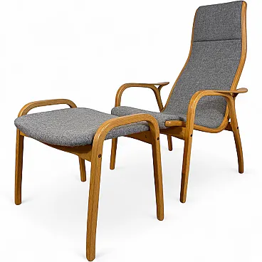 Poltrona Lamino di Yngve Ekström in legno e tessuto grigio, anni ’60