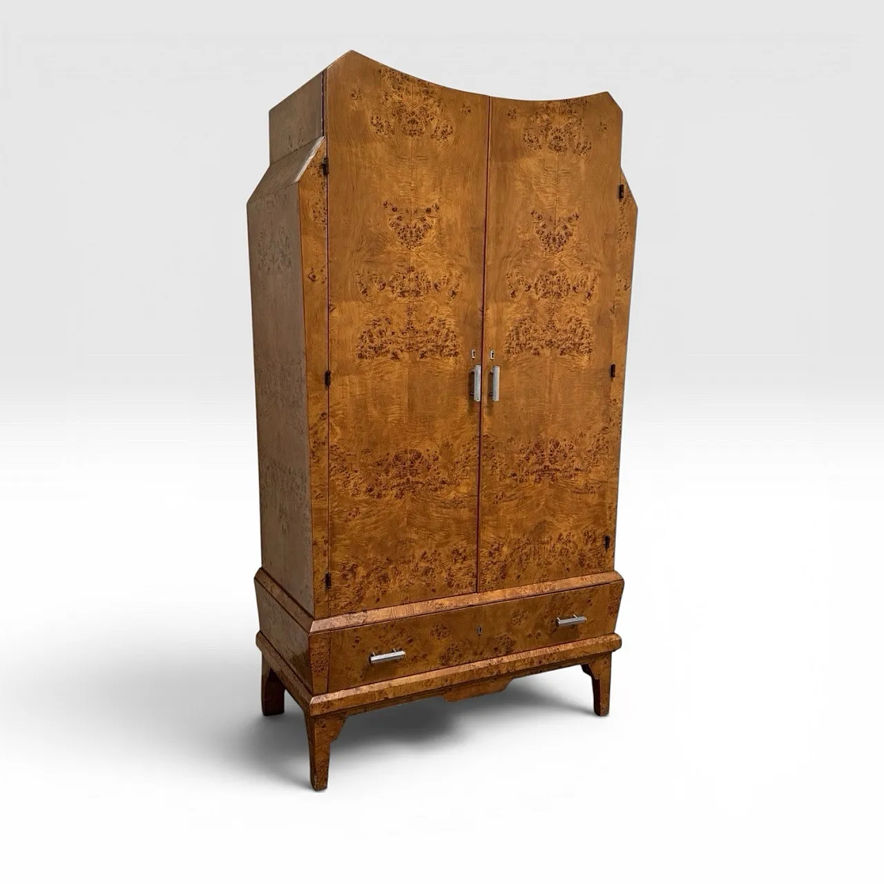 Art Deco Cubist Cabinet in Burl Wood, 1940s 1