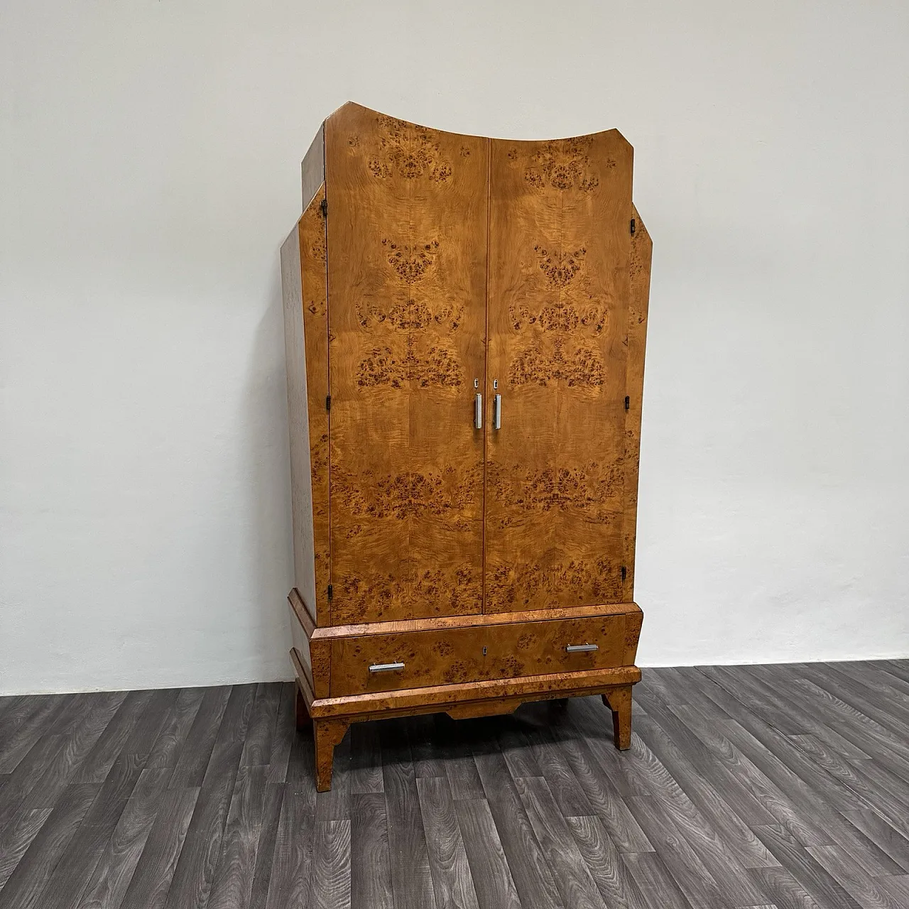 Art Deco Cubist Cabinet in Burl Wood, 1940s 2