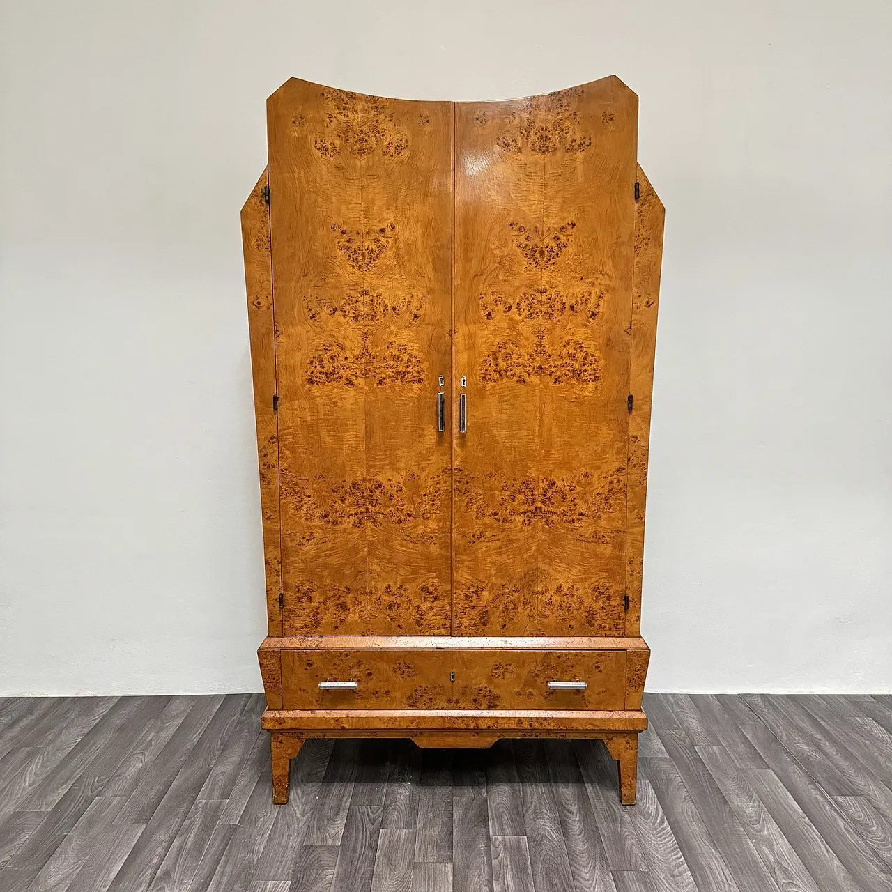 Art Deco Cubist Cabinet in Burl Wood, 1940s 3