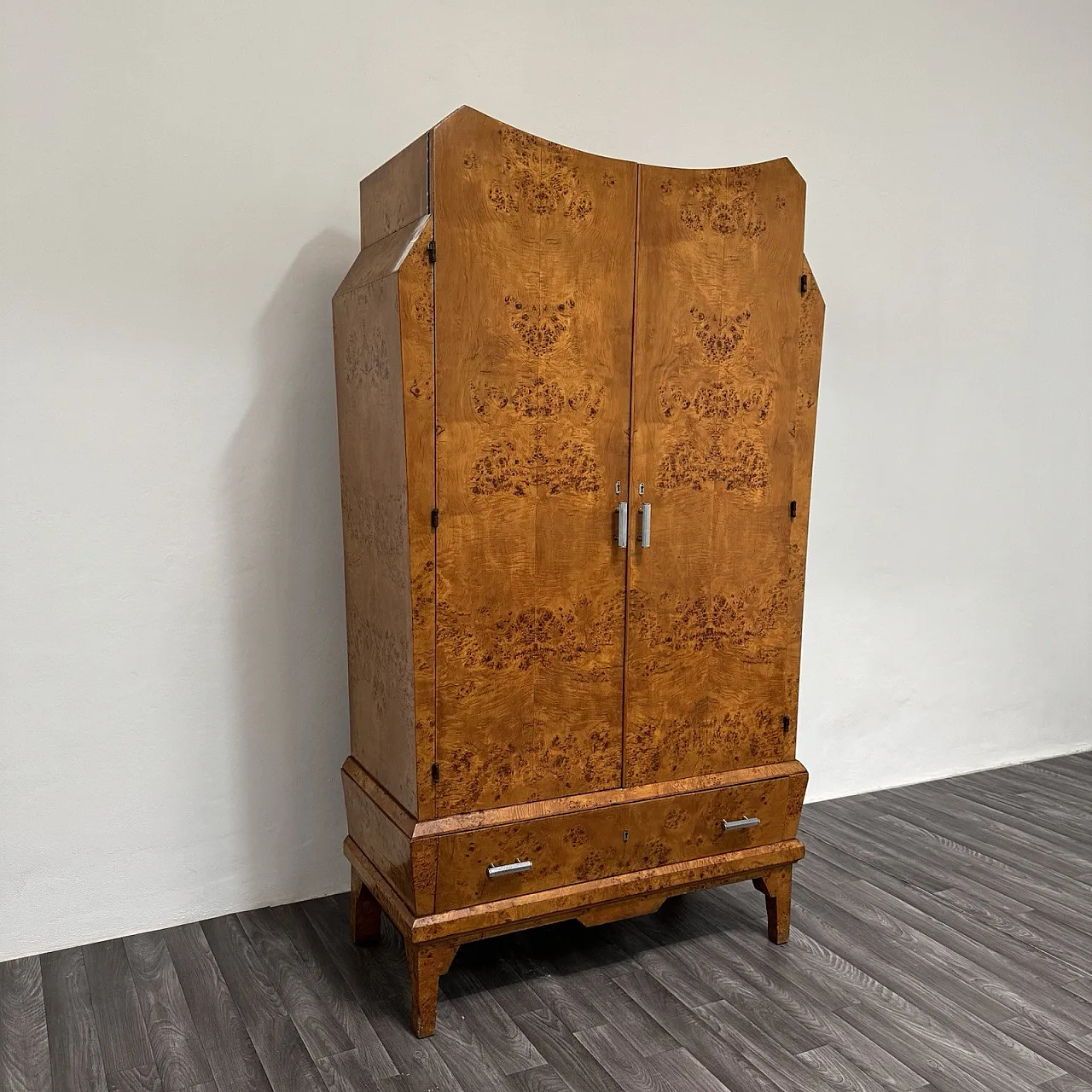 Art Deco Cubist Cabinet in Burl Wood, 1940s 5