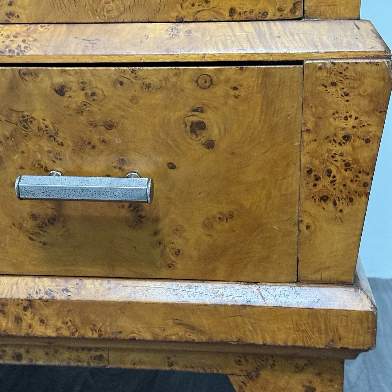 Art Deco Cubist Cabinet in Burl Wood, 1940s 7