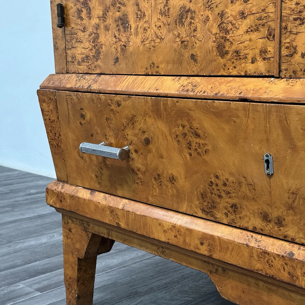 Art Deco Cubist Cabinet in Burl Wood, 1940s 8