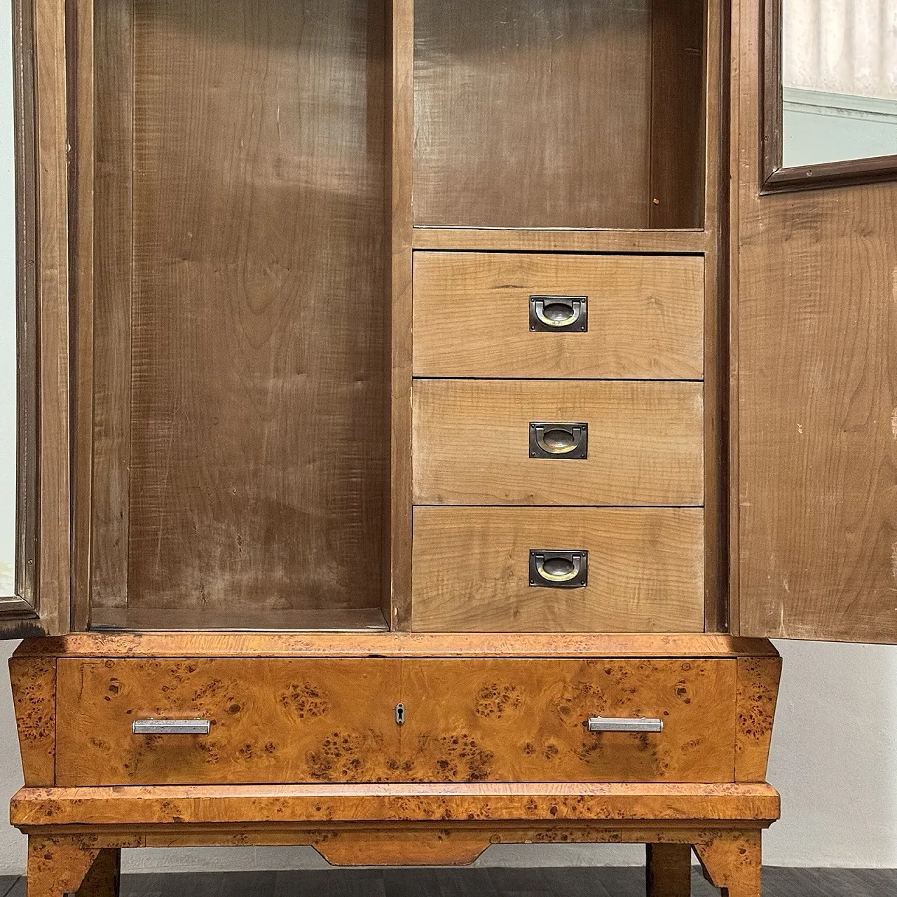 Art Deco Cubist Cabinet in Burl Wood, 1940s 10