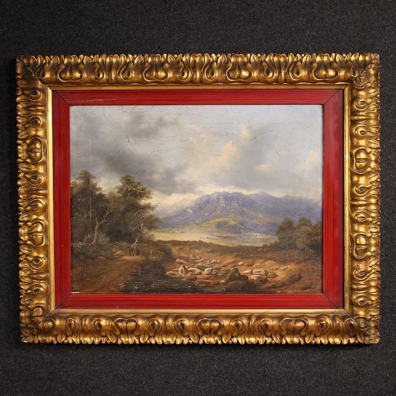 Landscape with wayfarers, oil on canvas, 19th century 1
