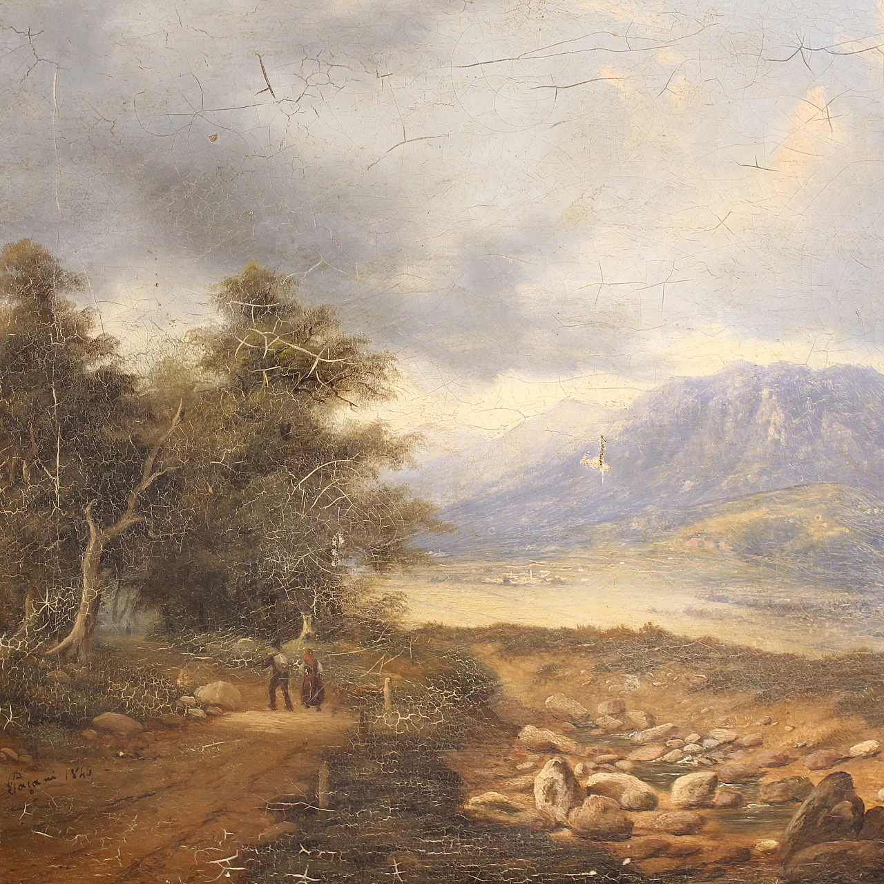 Landscape with wayfarers, oil on canvas, 19th century 3