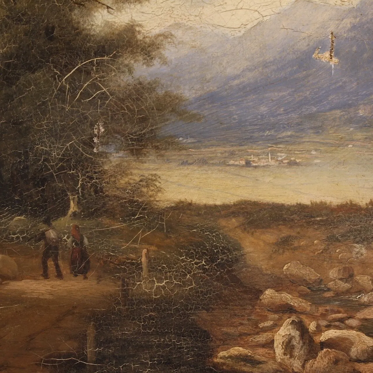 Landscape with wayfarers, oil on canvas, 19th century 4