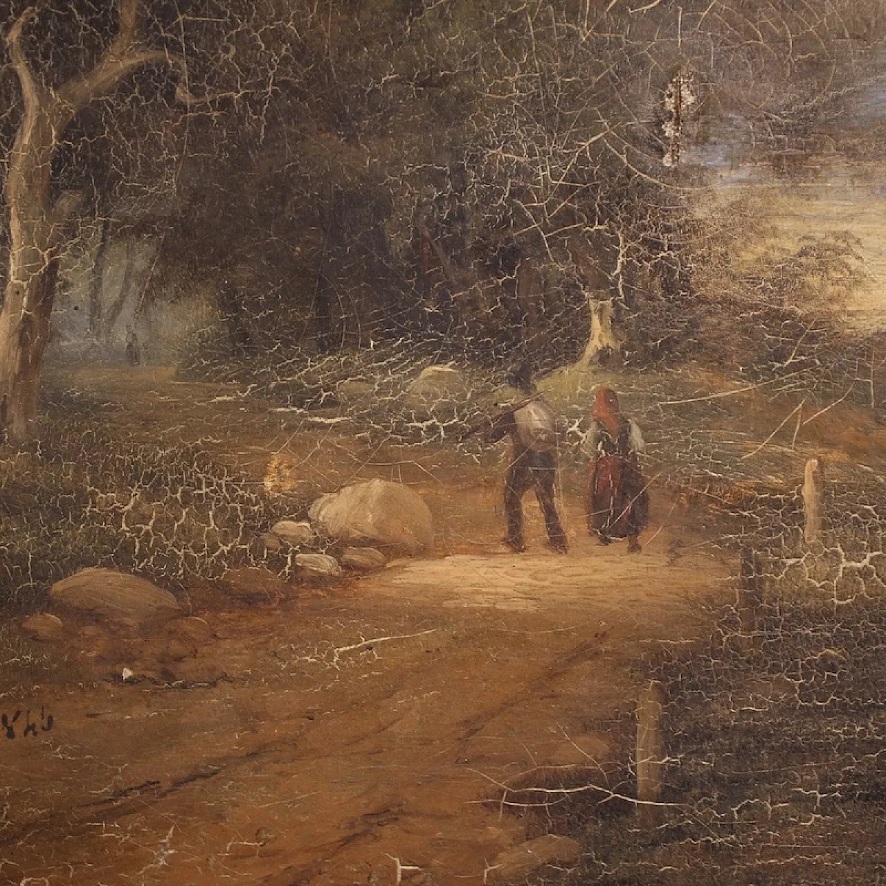 Landscape with wayfarers, oil on canvas, 19th century 8