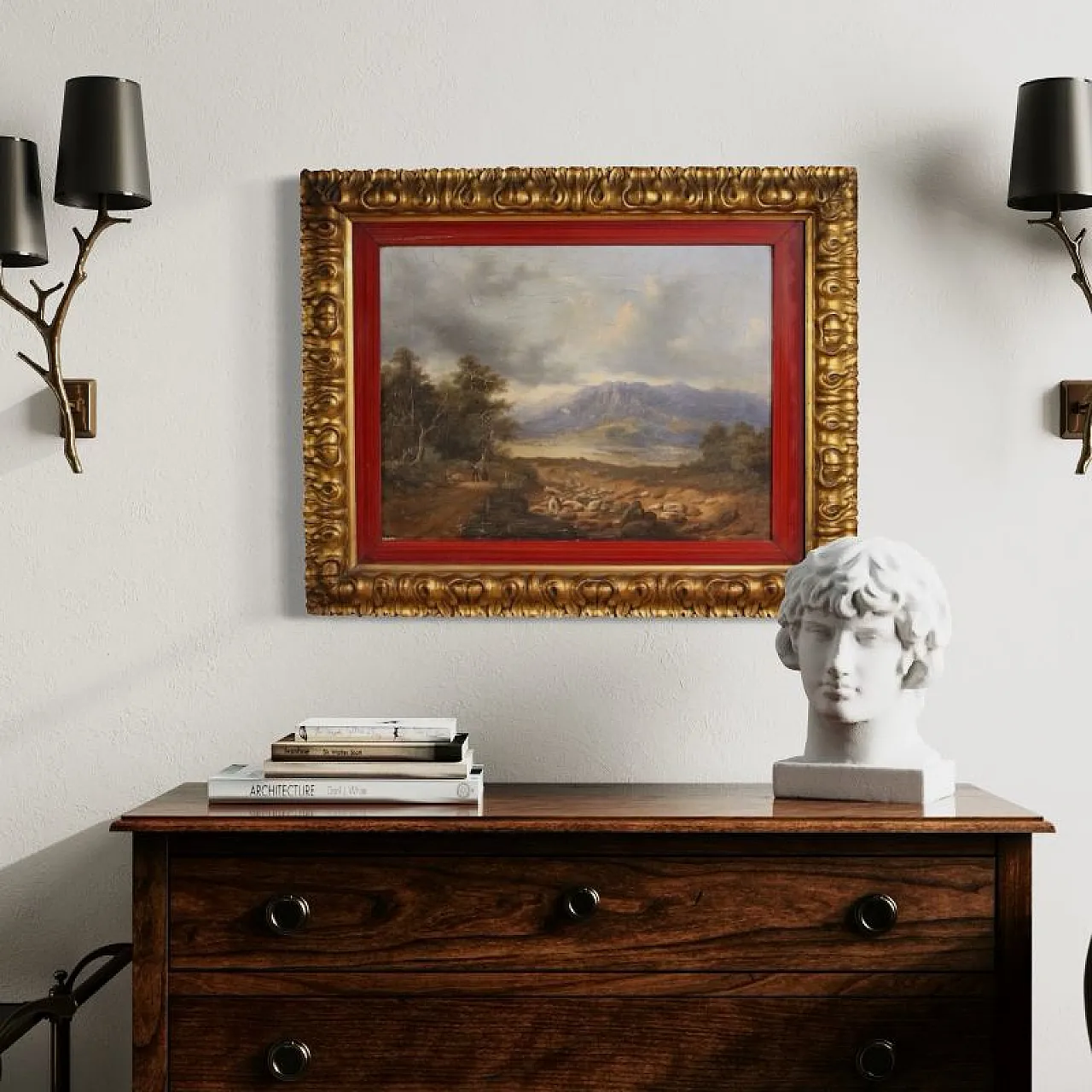 Landscape with wayfarers, oil on canvas, 19th century 12