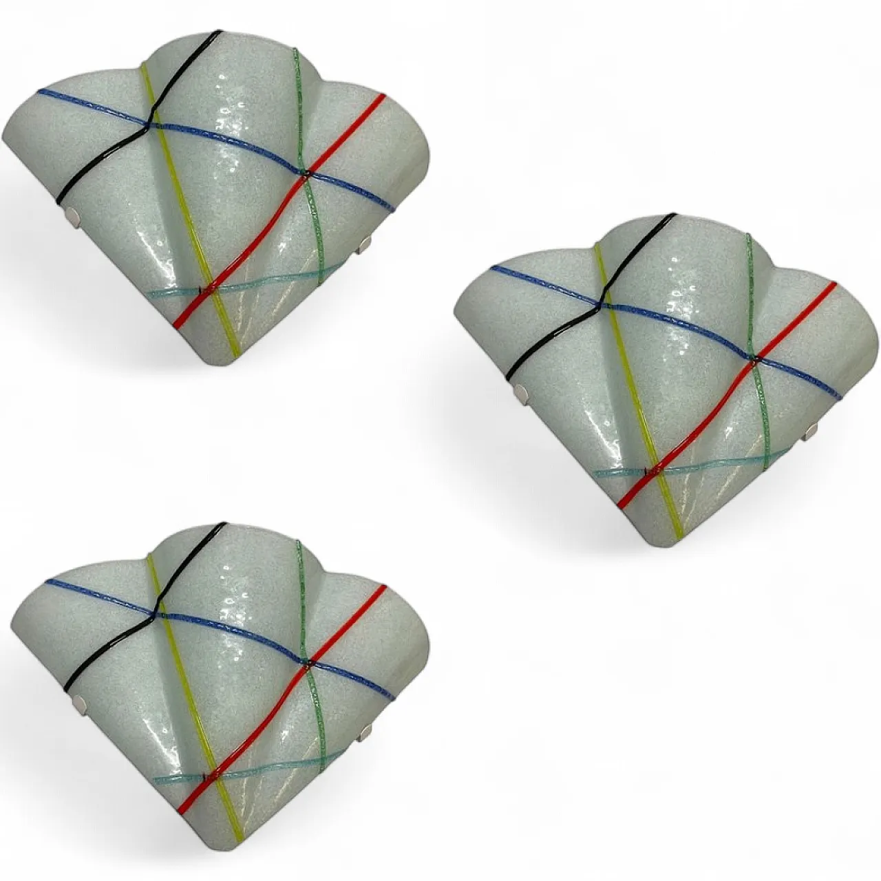 3 Geometric Murano glass sconces, Italy, 1980s 12