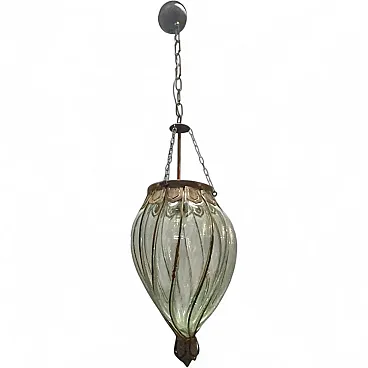 Pendant lamp in wrought iron and Murano glass, 1950s