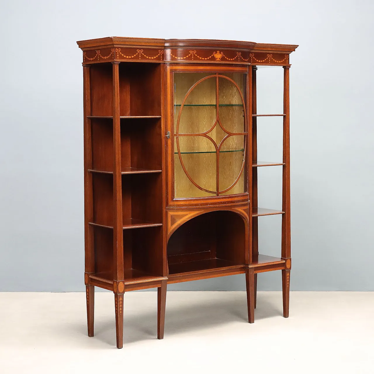 Mahogany display cabinet with maple inlays, 19th century 1