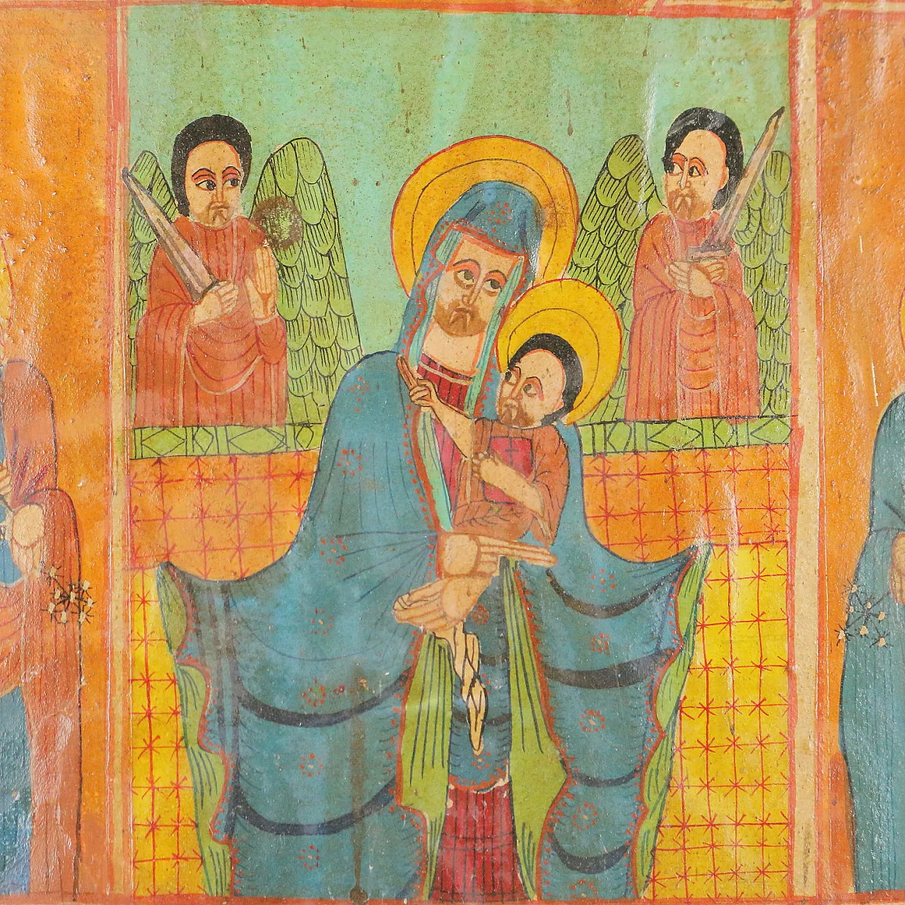 Ethiopian Icon, Madonna with Jesus and Saints, 19th century 3