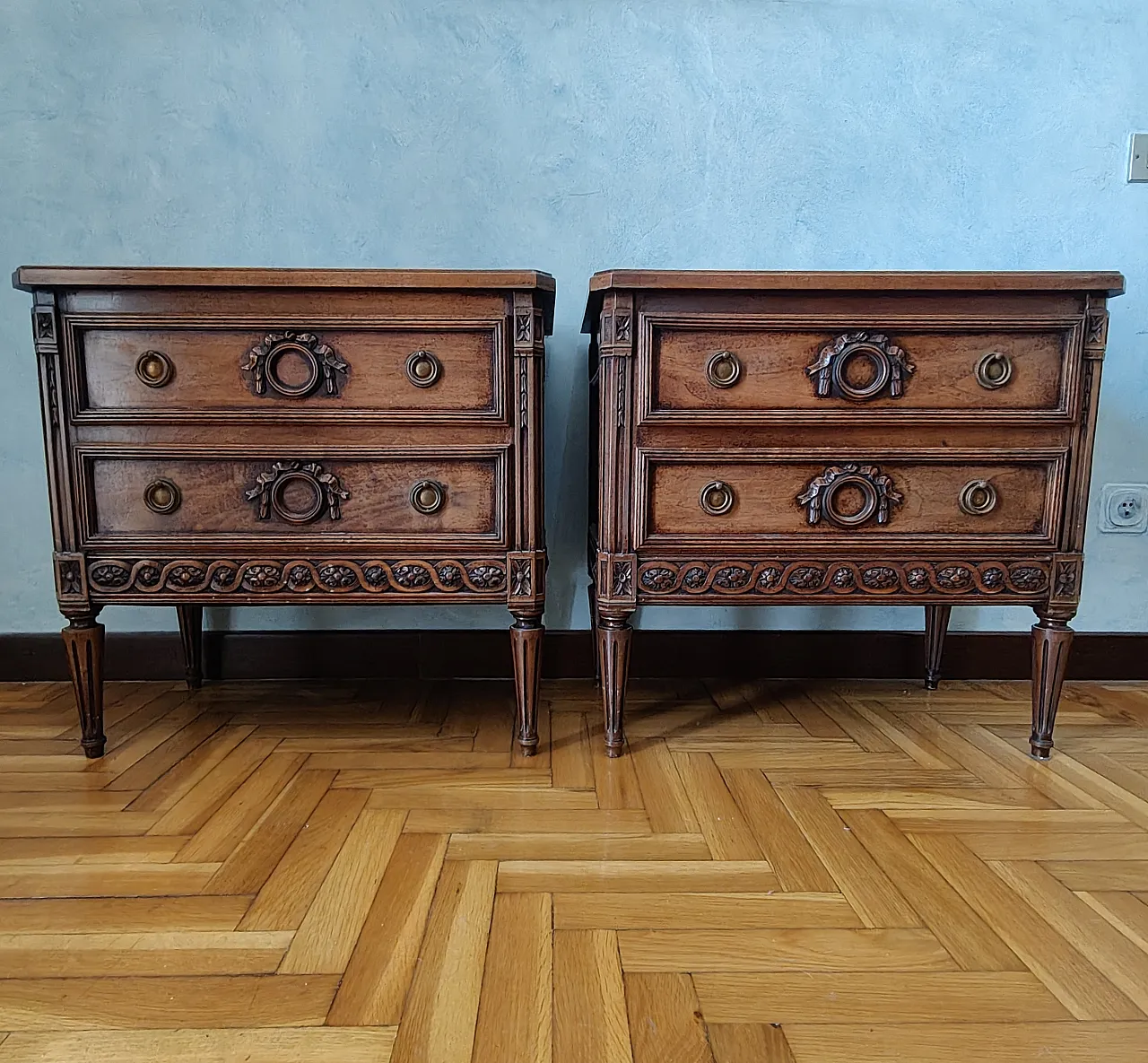 Pair of antique wooden bedside tables 1