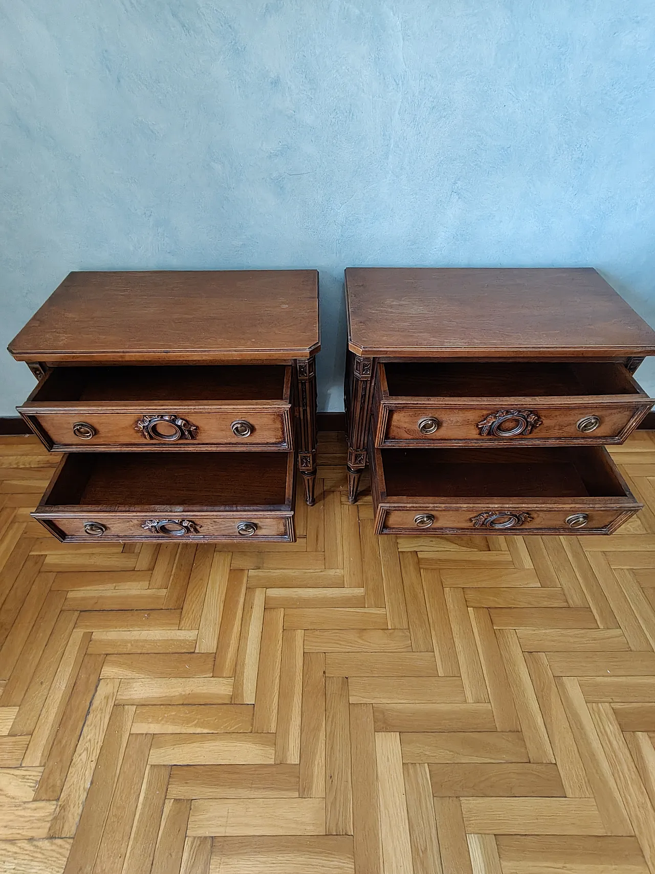 Pair of antique wooden bedside tables 2