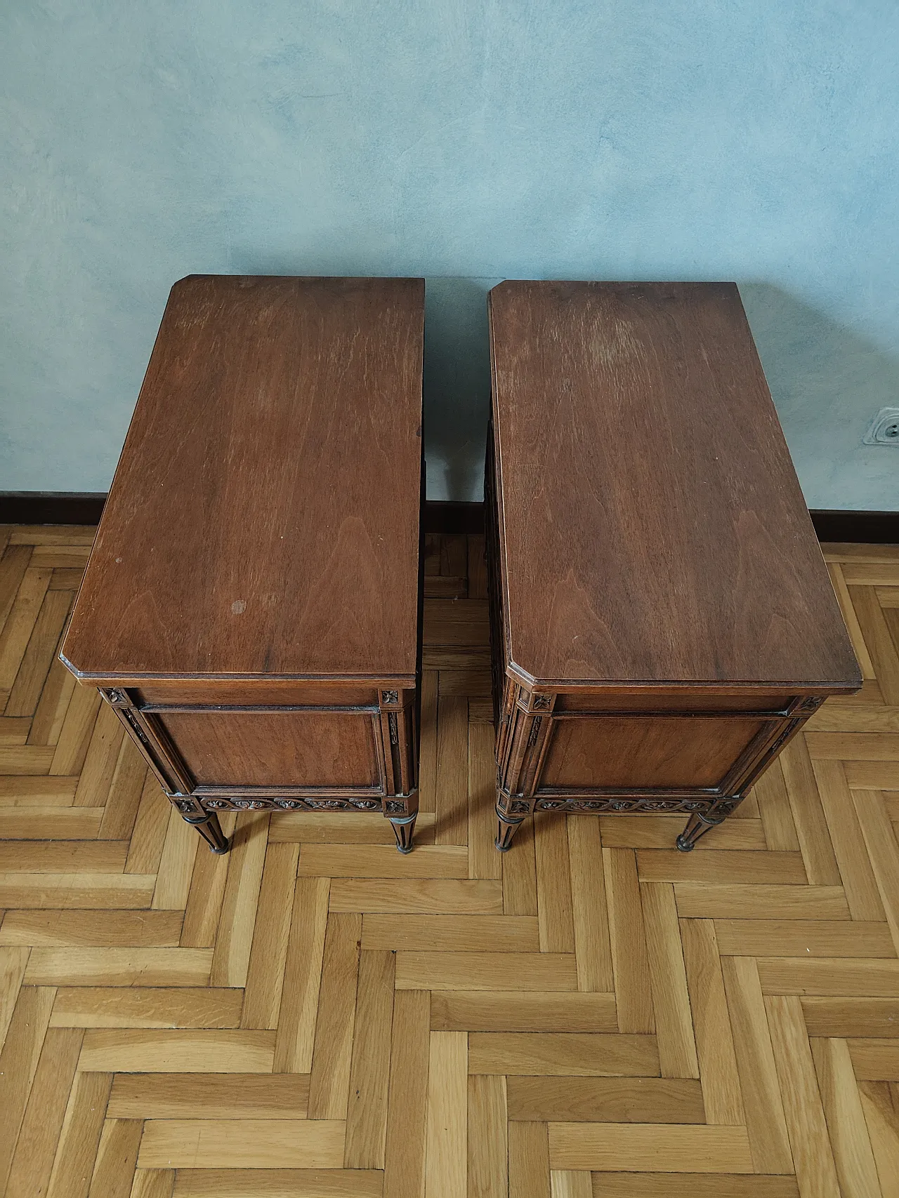 Pair of antique wooden bedside tables 4