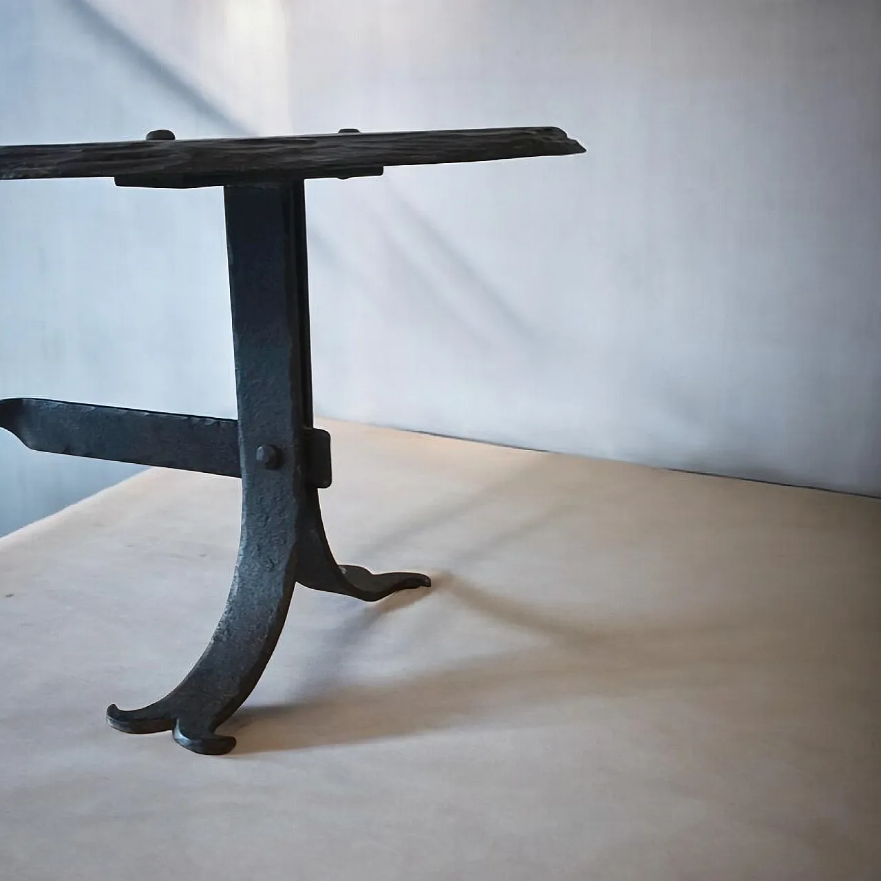 Stone and wrought iron coffee table, France 60s 2