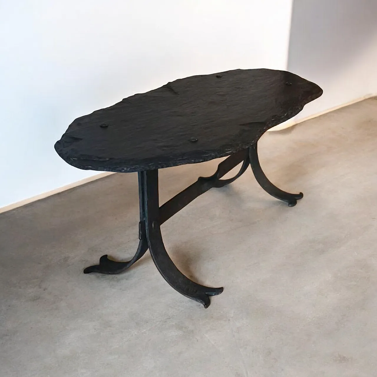 Stone and wrought iron coffee table, France 60s 3