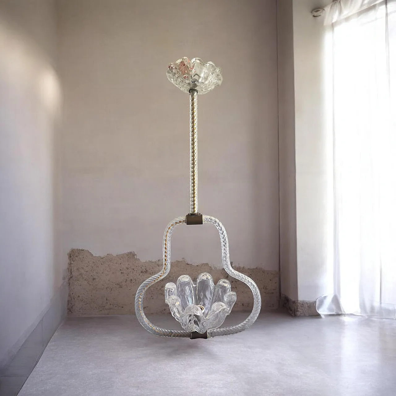 Barovier and Toso Murano glass pendant lamp, 1950s 1