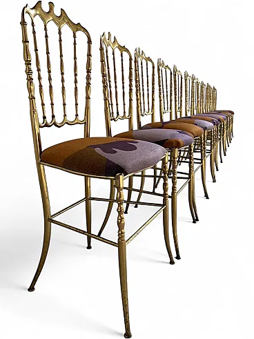 Set of 12 Chiavarine chairs in solid brass, Italy, 1950s