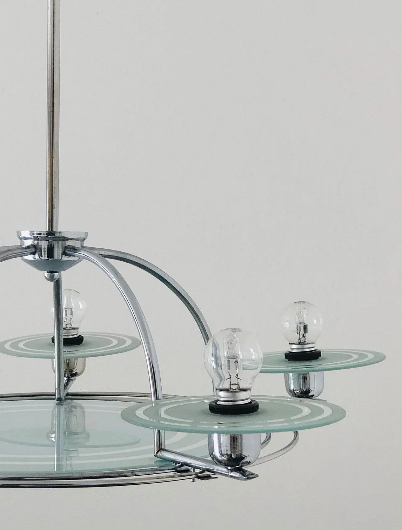 Art Deco Chrome and Glass Chandelier. France, 40s 3