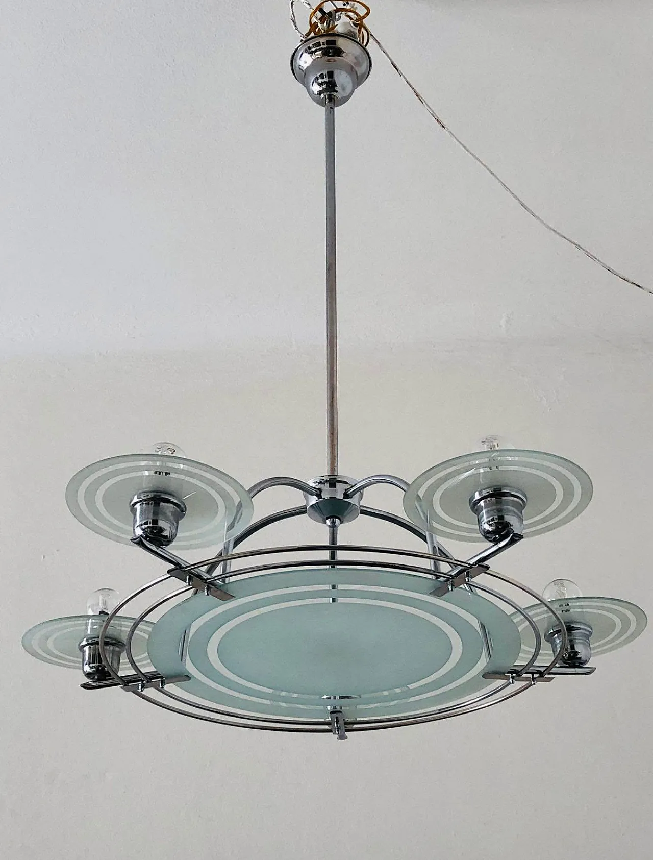 Art Deco Chrome and Glass Chandelier. France, 40s 4