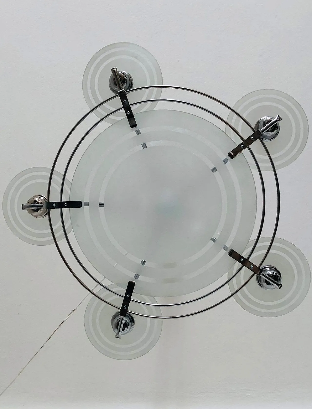 Art Deco Chrome and Glass Chandelier. France, 40s 5