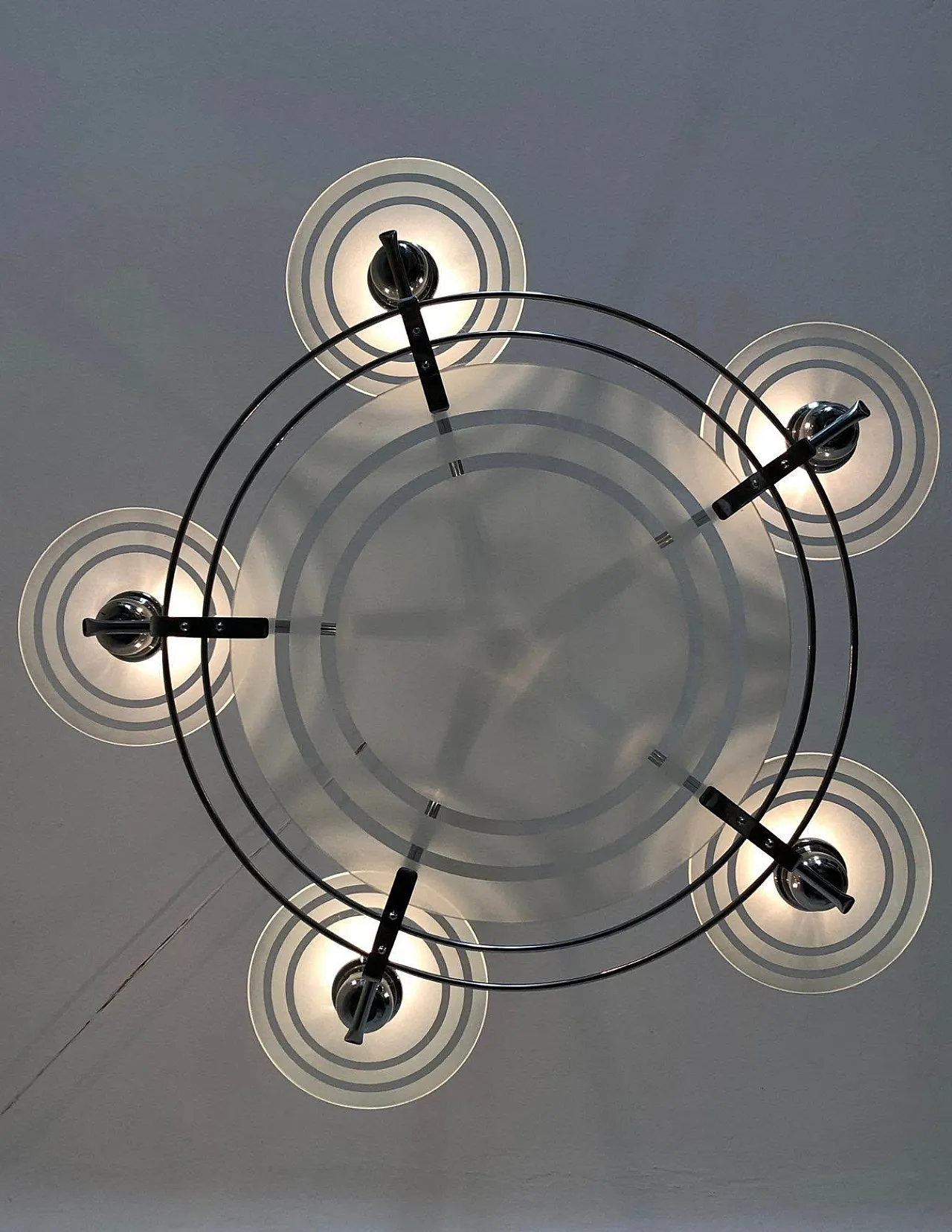Art Deco Chrome and Glass Chandelier. France, 40s 6