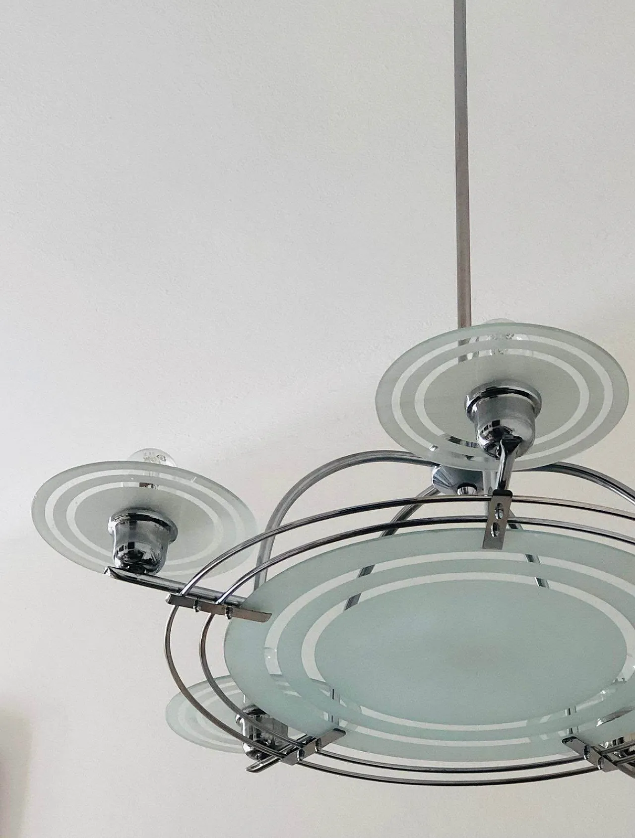 Art Deco Chrome and Glass Chandelier. France, 40s 7