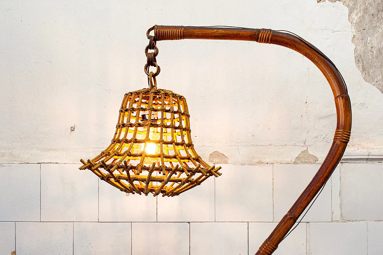 Lampada da terra in vimini e bambù, anni '50 3