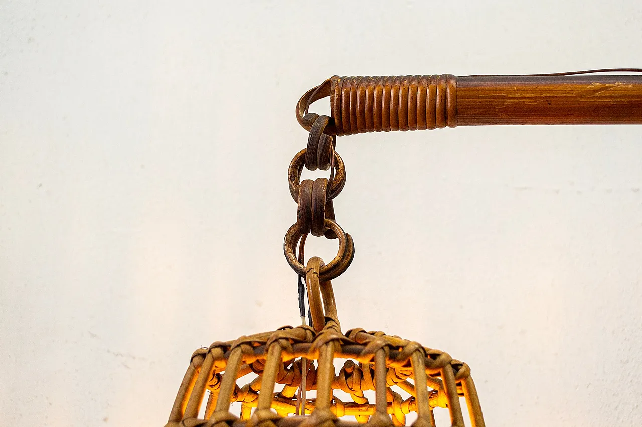 Lampada da terra in vimini e bambù, anni '50 4