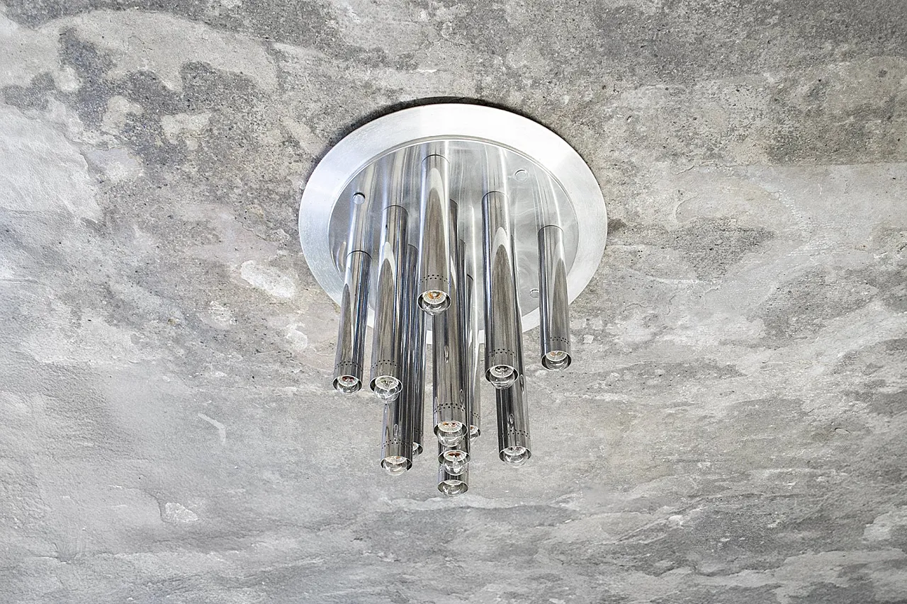 Lampada da soffitto con 13 luci cromate di Goffredo Reggiani, anni '70 1