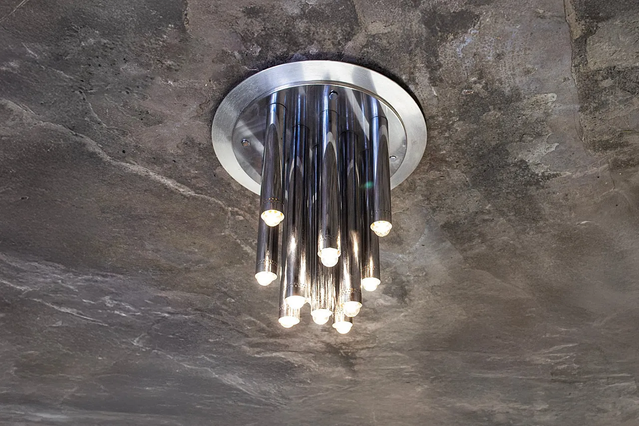 Lampada da soffitto con 13 luci cromate di Goffredo Reggiani, anni '70 2