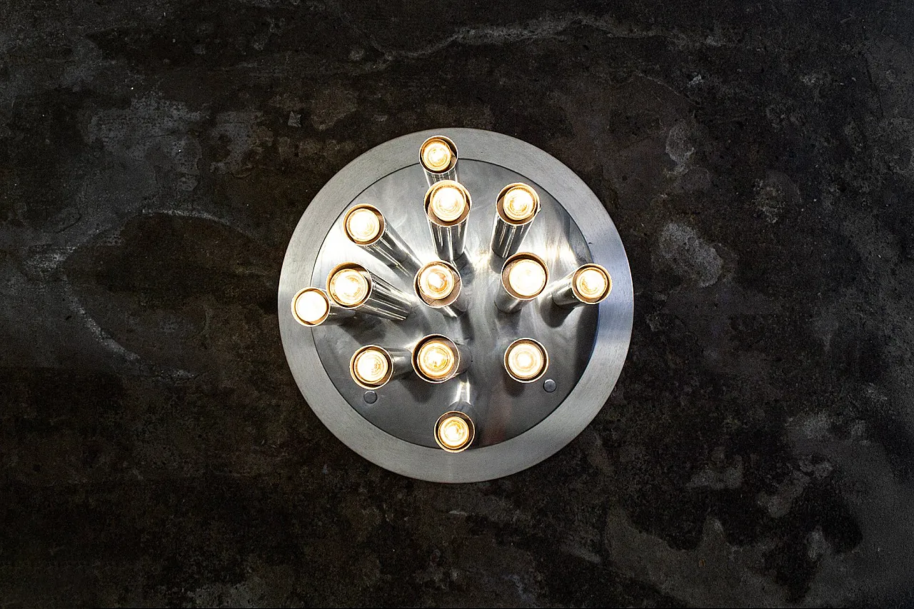 Lampada da soffitto con 13 luci cromate di Goffredo Reggiani, anni '70 5