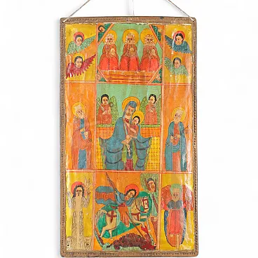 Ethiopian Icon, Madonna with Jesus and Saints, 19th century