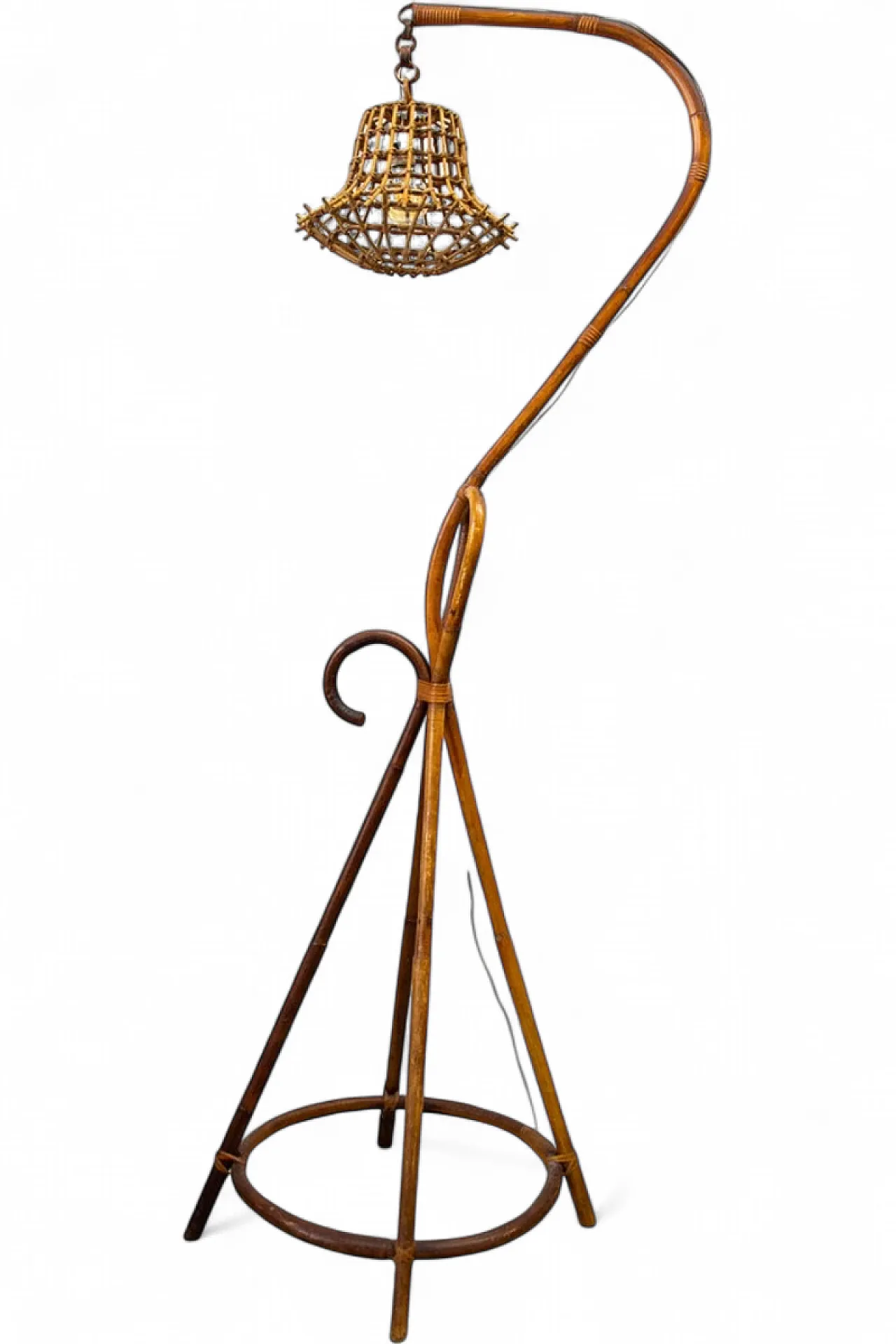 Lampada da terra in vimini e bambù, anni '50 6