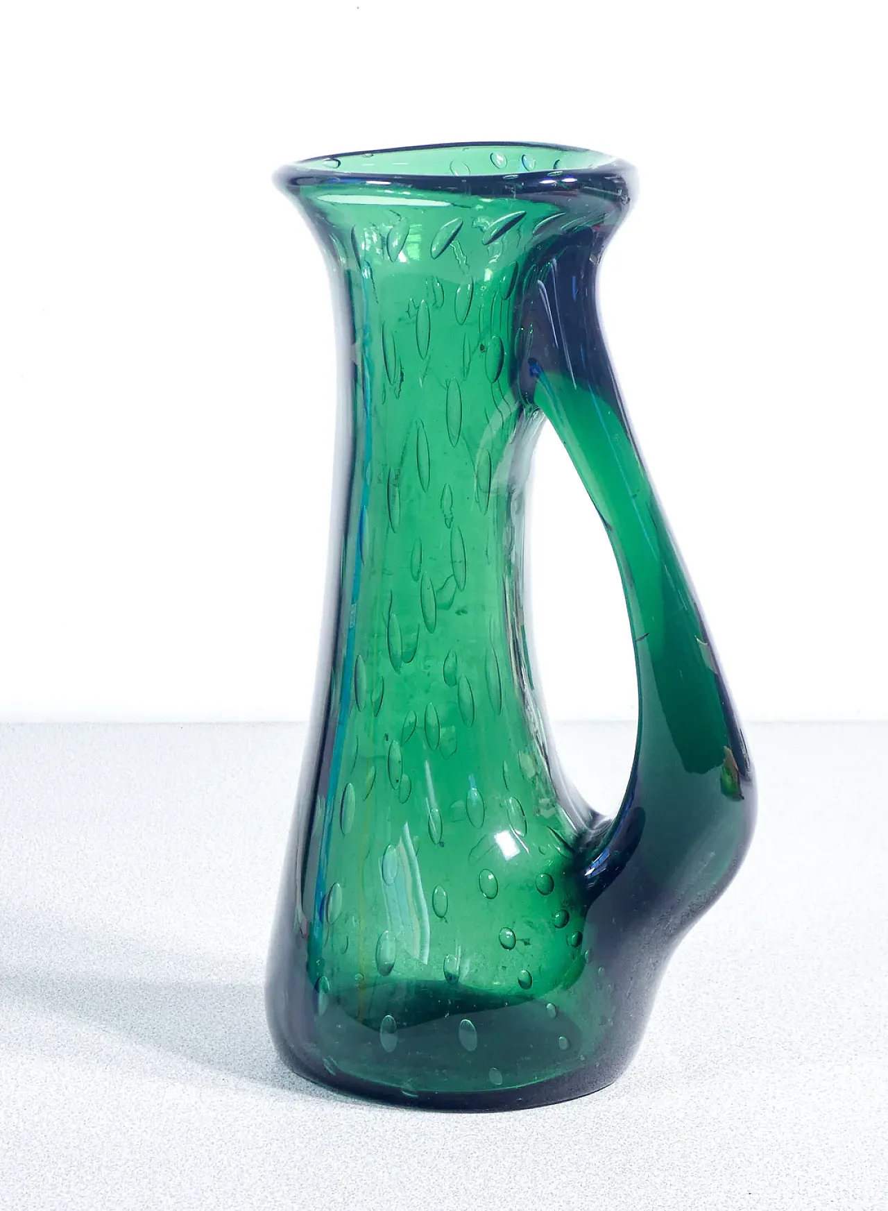 Vaso in vetro soffiato bullicante verde di Murano, anni '70 4