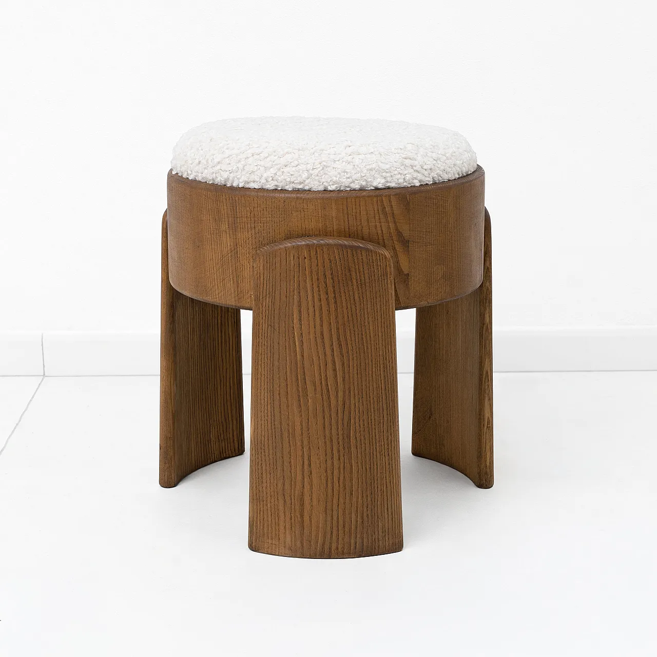 Pair of upholstered Art Deco style ash wood stools, 2000s 3