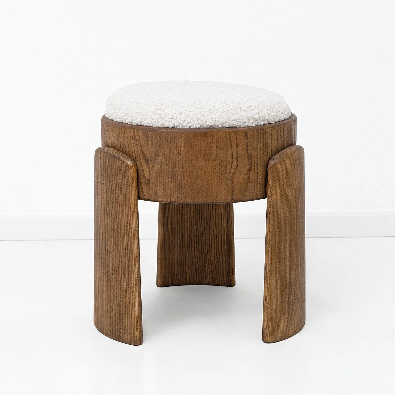 Pair of upholstered Art Deco style ash wood stools, 2000s 4