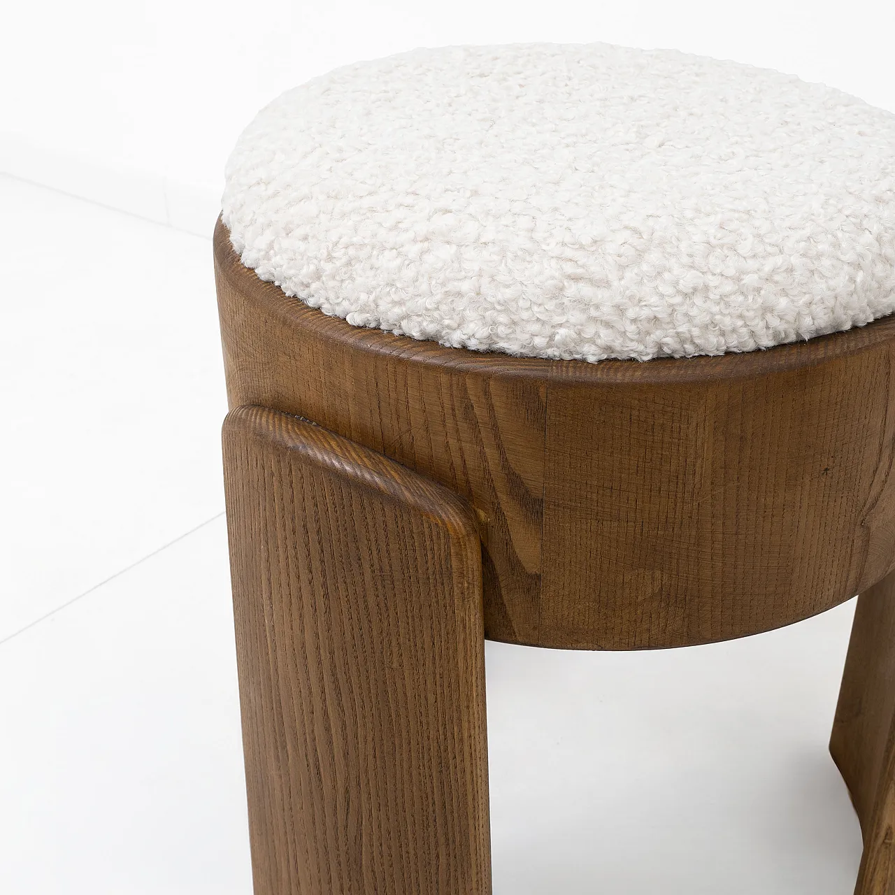 Pair of upholstered Art Deco style ash wood stools, 2000s 7