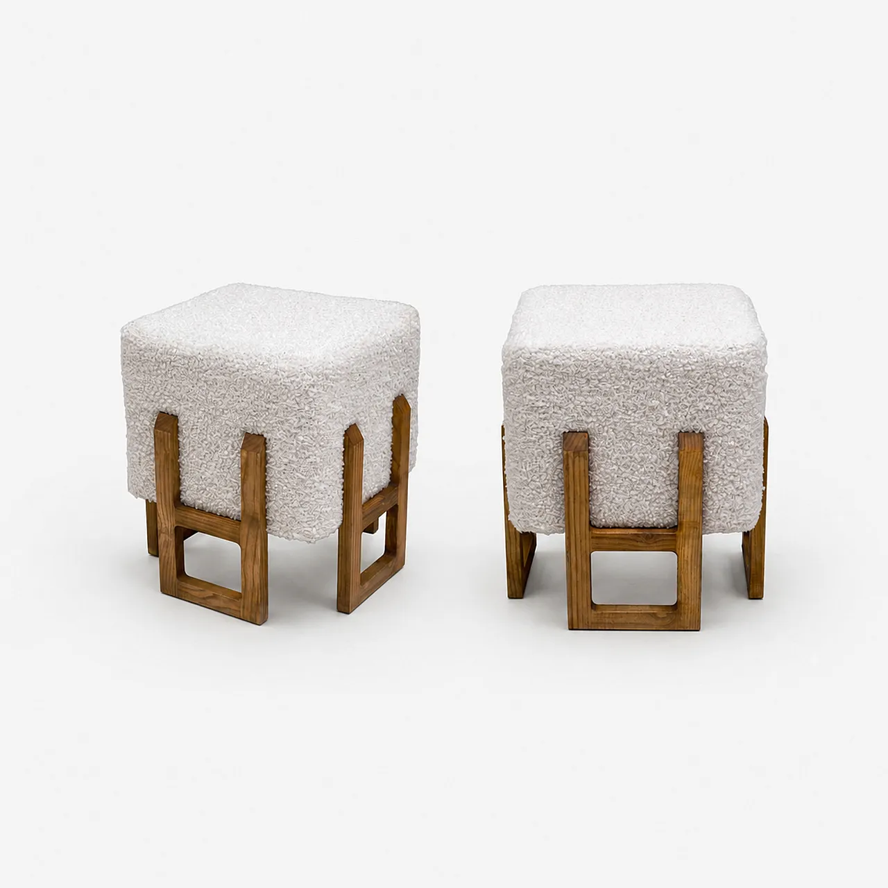 Pair of Italian modernist stools in upholstered ash wood, 2000s 1